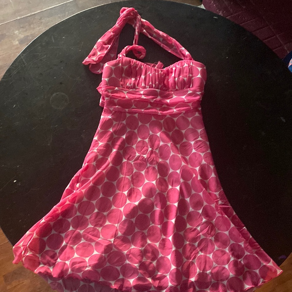 Pink and white polka dot short dress.